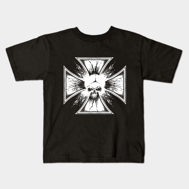 Iron Cross Skull Kids T-Shirt by wildsidecomix